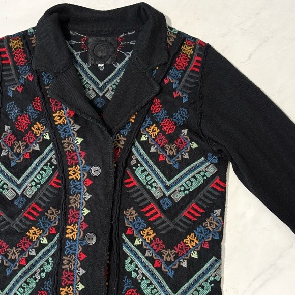 Biya Johnny Was Black Multicolor Knit Embroidered Cardigan Size Medium Boho - Picture 4 of 6